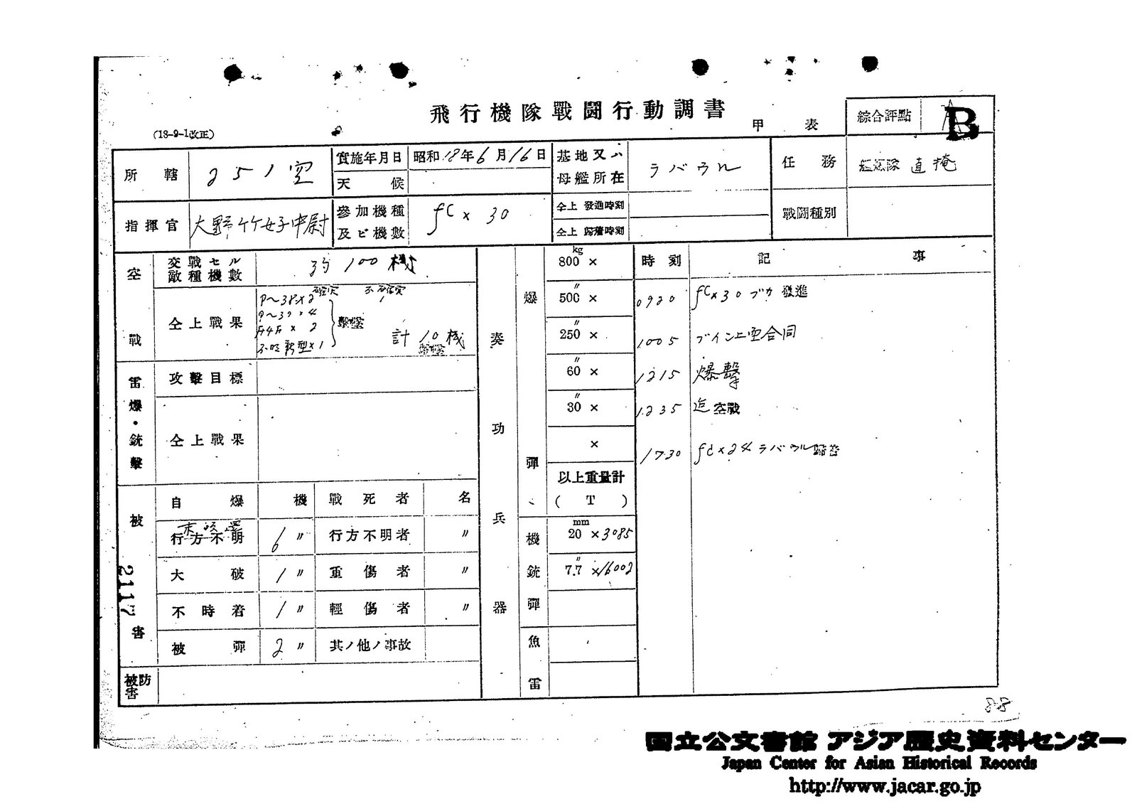 昭和18年6月16日の甲表